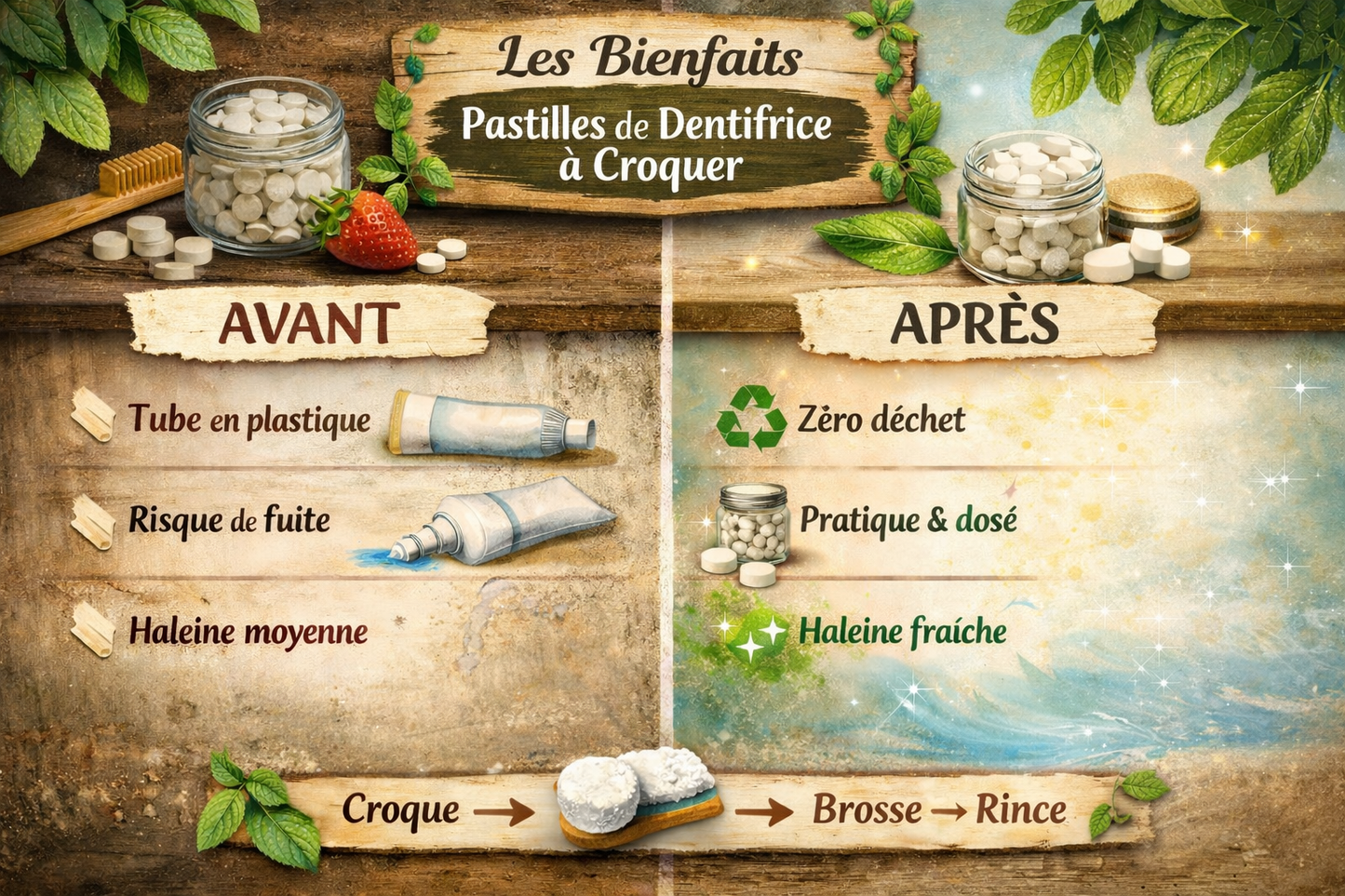 Pastilles de Dentifrice à Croquer – Menthe & Fraise pour Hygiène Naturelle