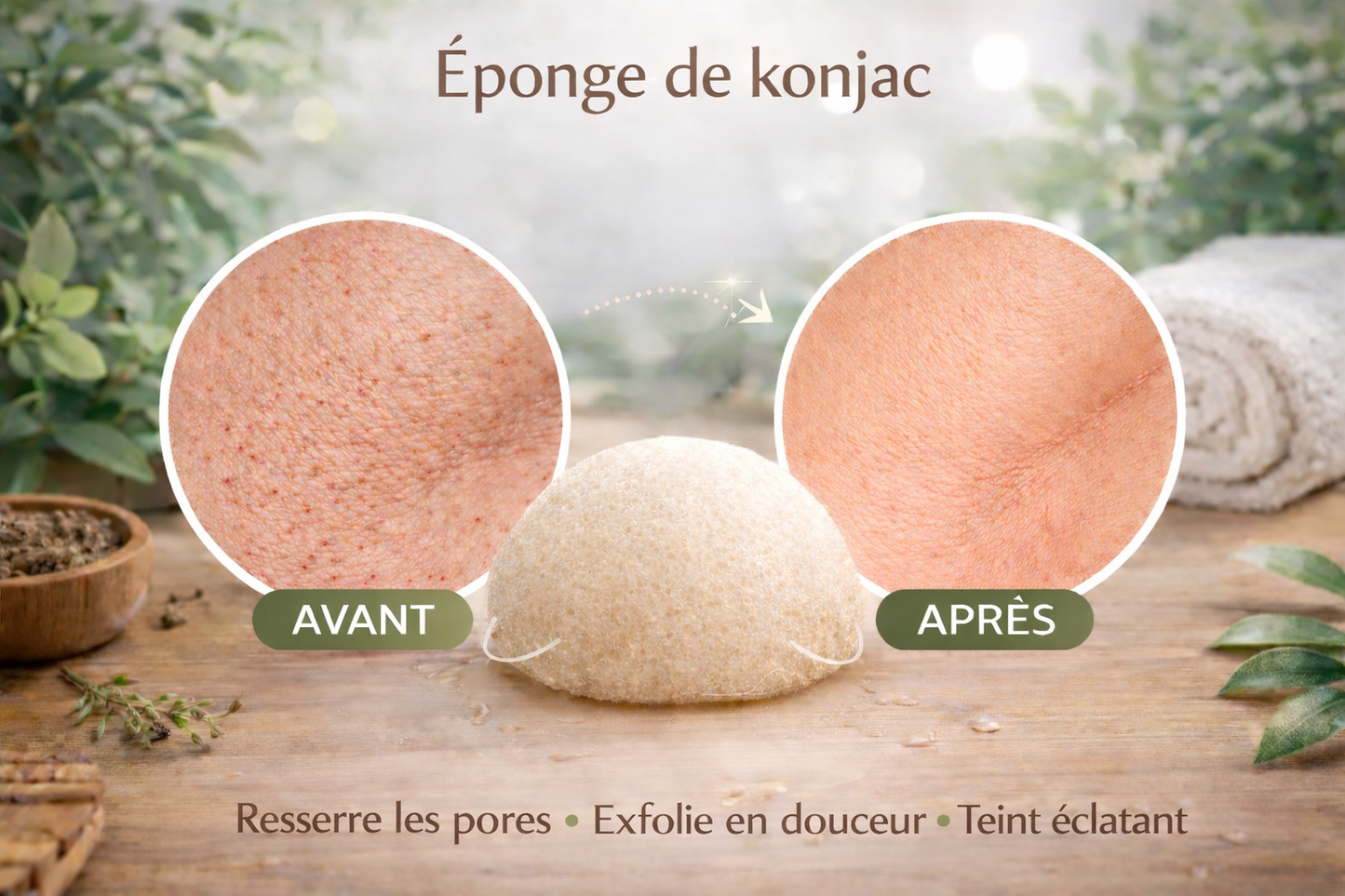 Éponge Konjac Naturelle – Nettoyage Visage Doux & Exfoliation Délicate